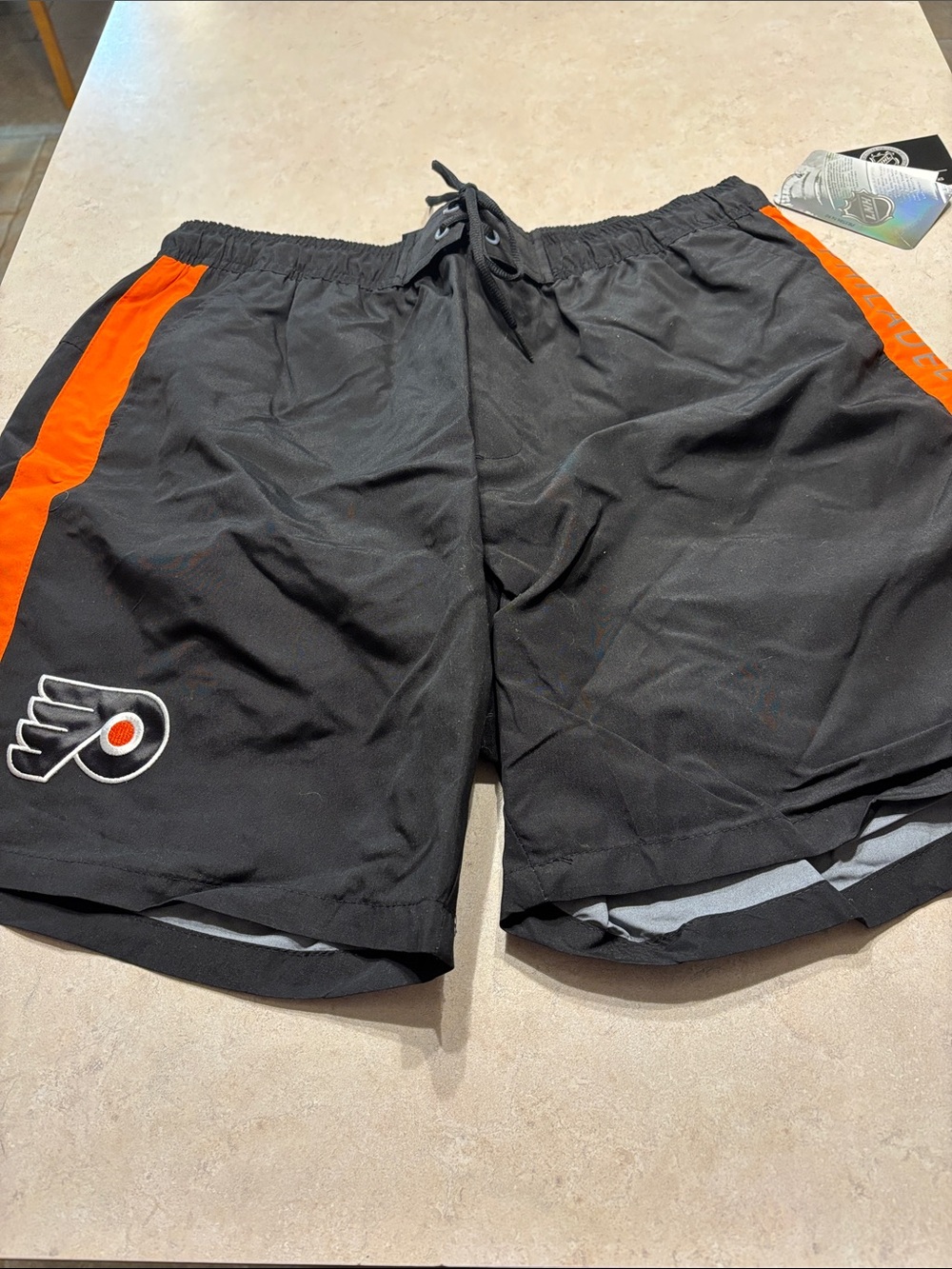 Men's Philadelphia Flyers Black and Orange Swimming Trunks Shorts with Team Logo